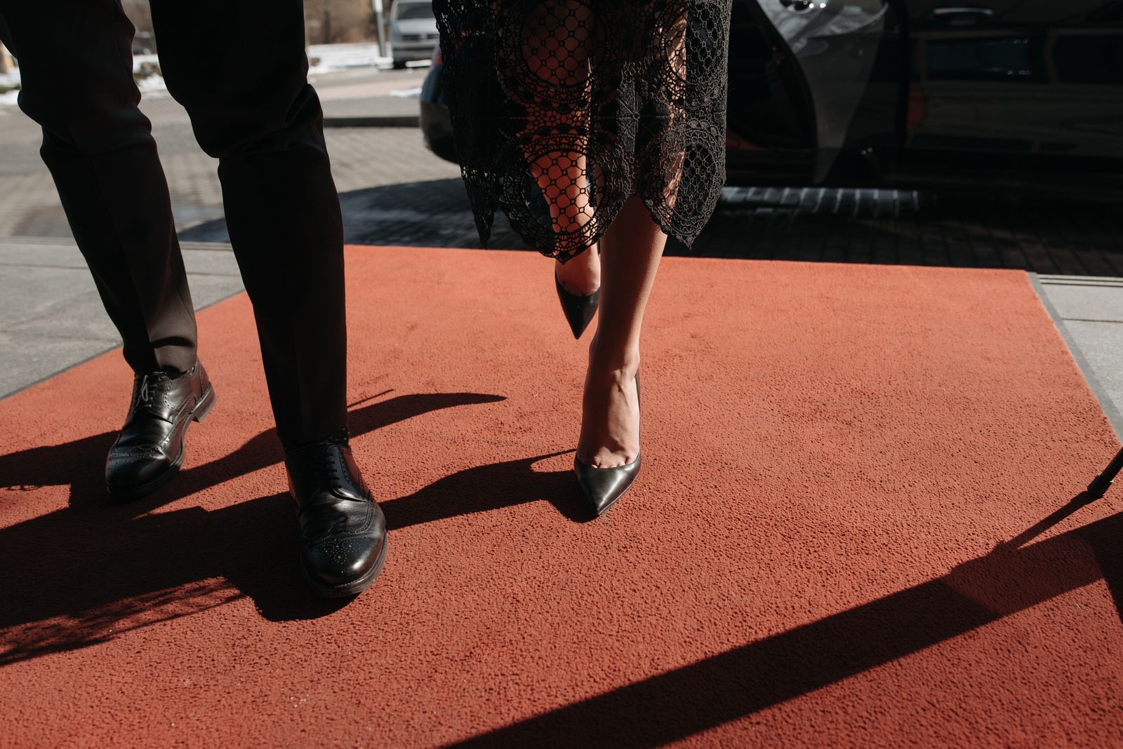 Guests arriving at a red carpet event